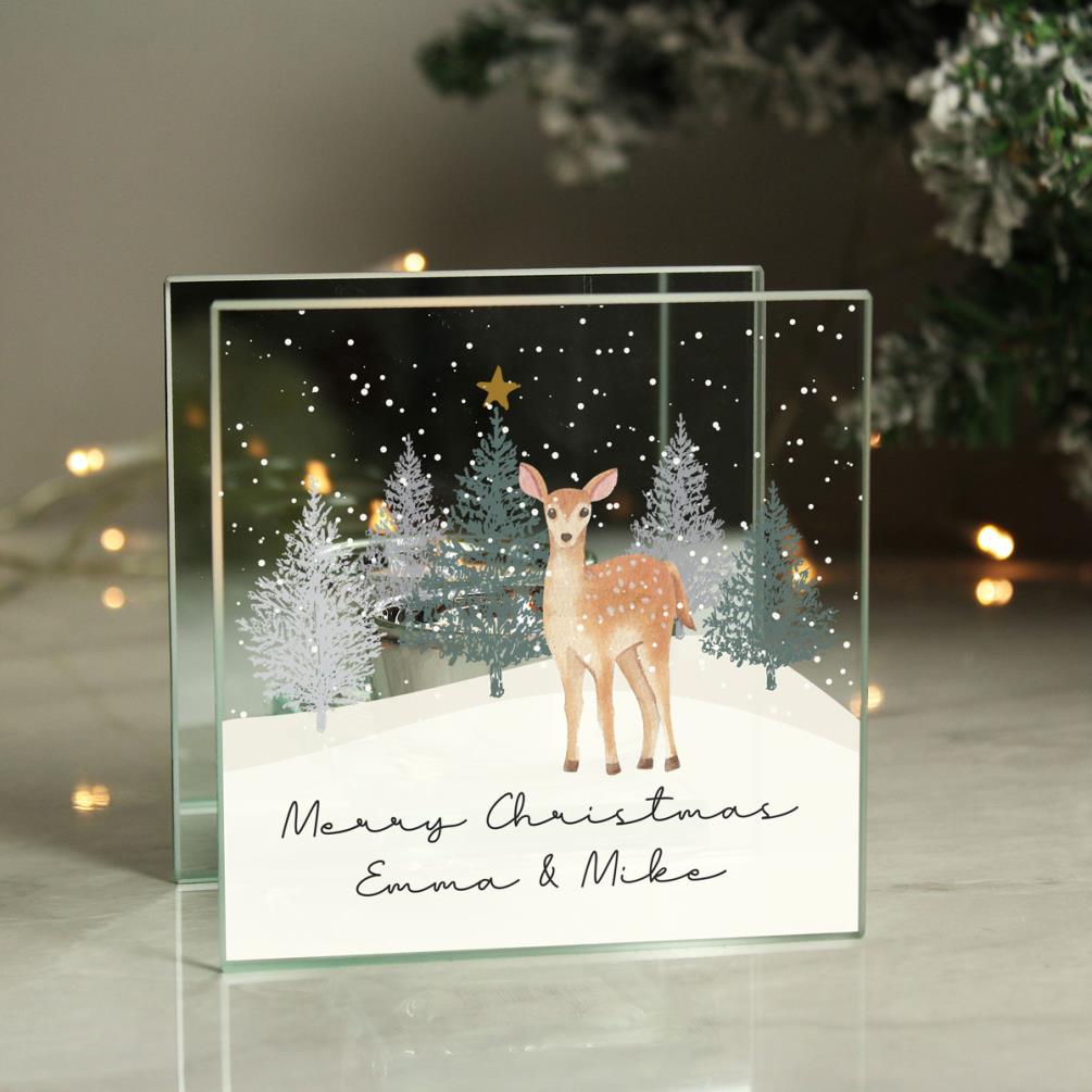 Personalised Christmas Deer Glass Tea Light Candle Holder Extra Image 2